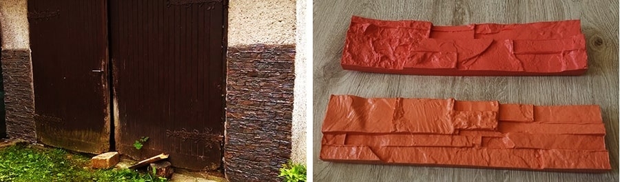 vyrazený obklad imitácie kameňa pomocou silikónových raziacich foriem vzoru 2A+B